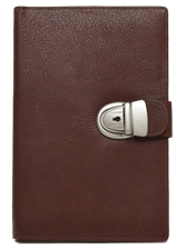tan leather diary with locking tab belt closure